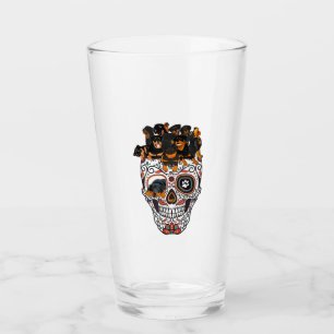 cute sugar skull dog rottweiler skull halloween glass