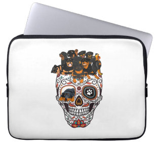 cute sugar skull dog rottweiler skull halloween laptop sleeve