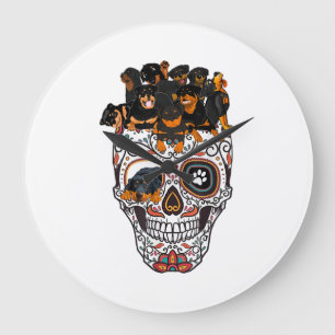 cute sugar skull dog rottweiler skull halloween large clock