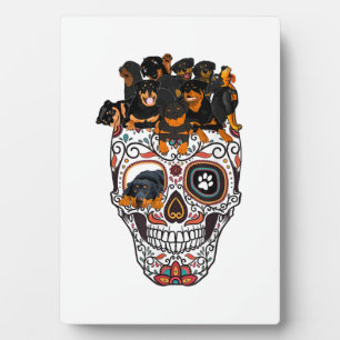 cute sugar skull dog rottweiler skull halloween plaque