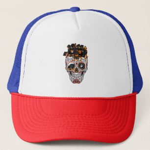 cute sugar skull dog rottweiler skull halloween trucker hat