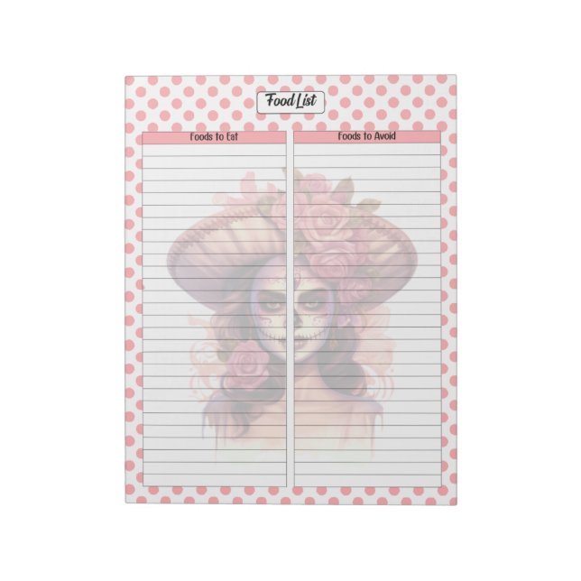 Cute Sugar Skull Food List Planner Notepad (Rotated)