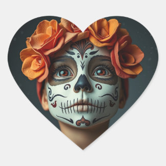 Cute sugar skull girl, Halloween  Heart Sticker