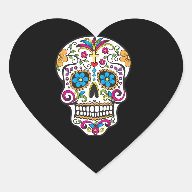 Cute Sugar Skull Happy Day of the Dead Heart Sticker (Front)