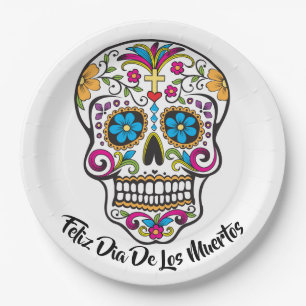 Cute Sugar Skull Happy Day of the Dead Paper Plate