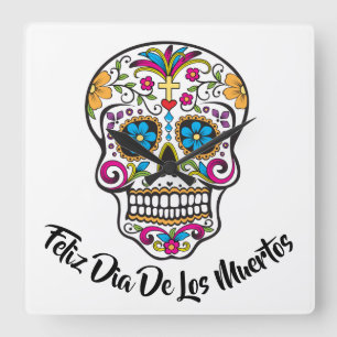 Cute Sugar Skull Happy Day of the Dead Square Wall Clock