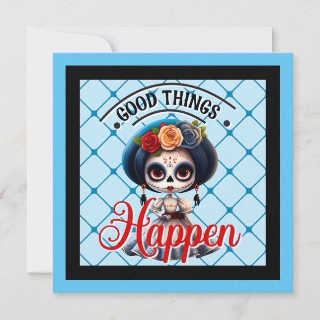 Cute Sugar Skull  Holiday Card (Front)