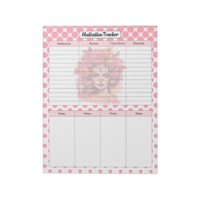 Cute Sugar Skull Medication Tracker Notepad (Rotated)