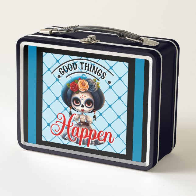 Cute Sugar Skull Metal Lunch Box (Front)