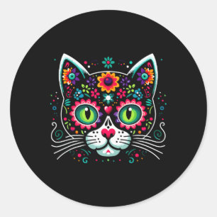 Cute Sugar Skull Mexican Cat  Classic Round Sticker