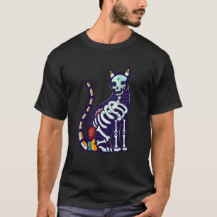 Cute Sugar Skull Mexican Cat Halloween Day Of Dead T-Shirt