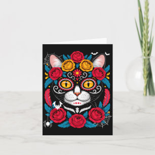 Cute Sugar Skull Mexican Cat Halloween Day Of The Card
