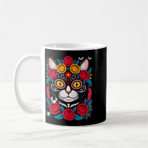 Cute Sugar Skull Mexican Cat Halloween Day Of The Coffee Mug