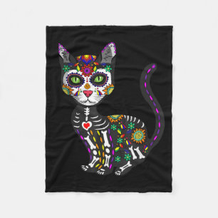 Cute Sugar Skull Mexican Cat Halloween Day Of The Fleece Blanket