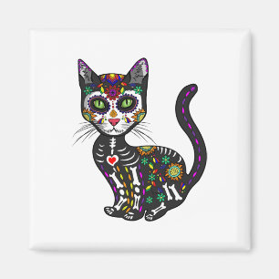 Cute Sugar Skull Mexican Cat Halloween Day Of The Magnet