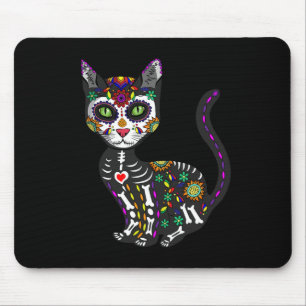Cute Sugar Skull Mexican Cat Halloween Day Of The Mouse Pad