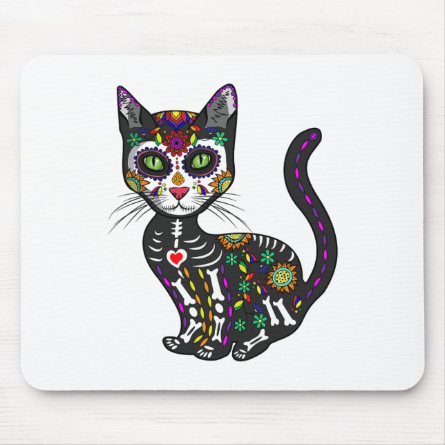 Cute Sugar Skull Mexican Cat Halloween Day Of The  Mouse Pad (Front)