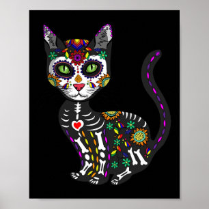 Cute Sugar Skull Mexican Cat Halloween Day Of The Poster
