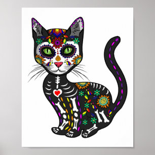 Cute Sugar Skull Mexican Cat Halloween Day Of The  Poster