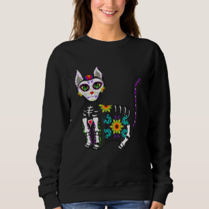 Cute Sugar Skull Mexican Cat Halloween Day Of The Sweatshirt