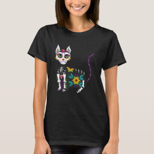 Cute Sugar Skull Mexican Cat Halloween Day Of The T-Shirt