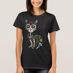 Cute Sugar Skull Mexican Cat Halloween Day Of The  T-Shirt