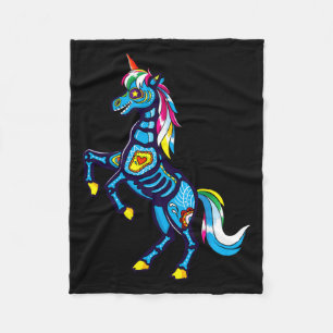 Cute Sugar Skull Mexican Unicorn Halloween Day Of Fleece Blanket