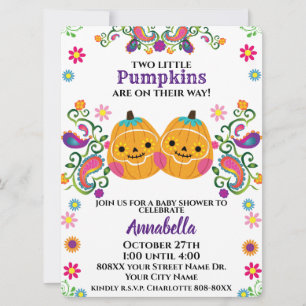 Cute Sugar Skull Pumpkin Halloween Baby Twins  Invitation