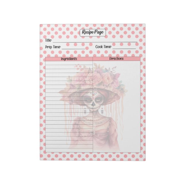 Cute Sugar Skull Recipe Page Notepad (Rotated)