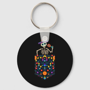 Cute Sugar Skull Skeleton In Pocket Mexican Cinco  Key Ring