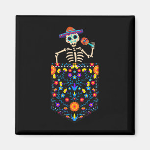 Cute Sugar Skull Skeleton In Pocket Mexican Cinco Magnet