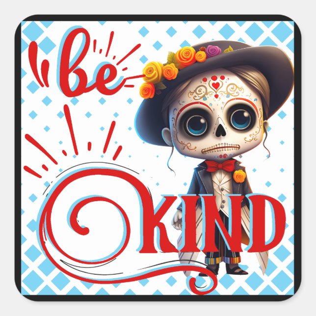Cute Sugar Skull  Square Sticker (Front)