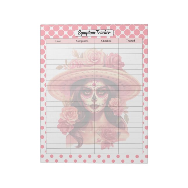 Cute Sugar Skull Symptom Tracker Notepad (Rotated)