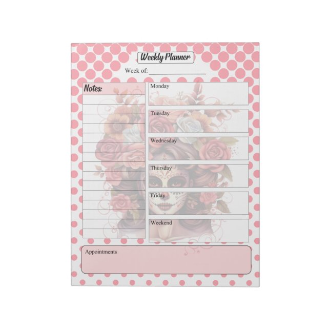 Cute Sugar Skull Weekly Planner Notepad (Rotated)