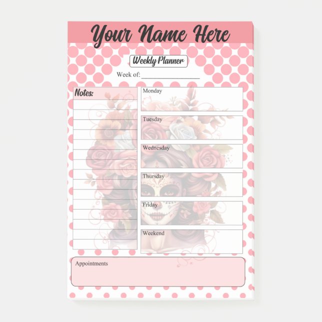 Cute Sugar Skull Weekly Planner Post-it Notes (Front)