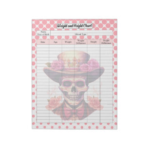 Cute Sugar Skull Weight and Height Tracker Notepad