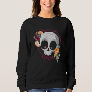 Cute Sugar Skull with Roses and Flowers Sweatshirt