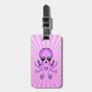 Cute Sugar Skull Zombie Octopus - Purple Luggage Tag