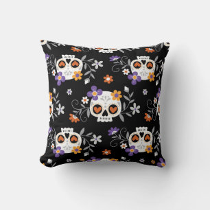 Cute Sugar Skulls Hand Drawn Cushion