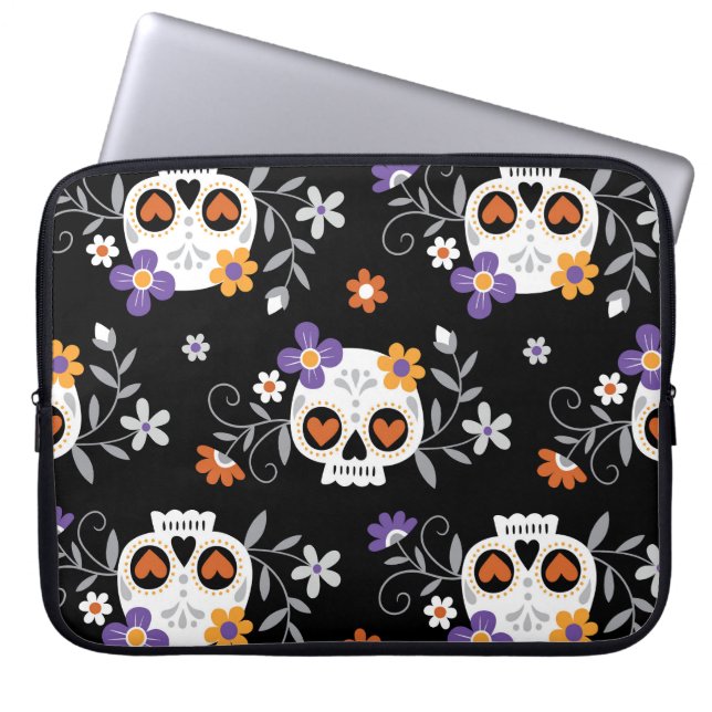 Cute Sugar Skulls Hand Drawn Laptop Sleeve (Front)