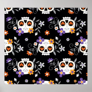 Cute Sugar Skulls Hand Drawn Poster