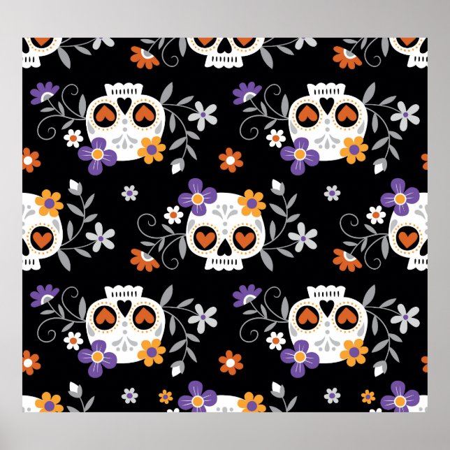 Cute Sugar Skulls Hand Drawn Poster (Front)