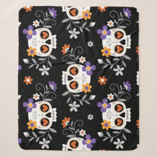 Cute Sugar Skulls Hand Drawn Sherpa Blanket