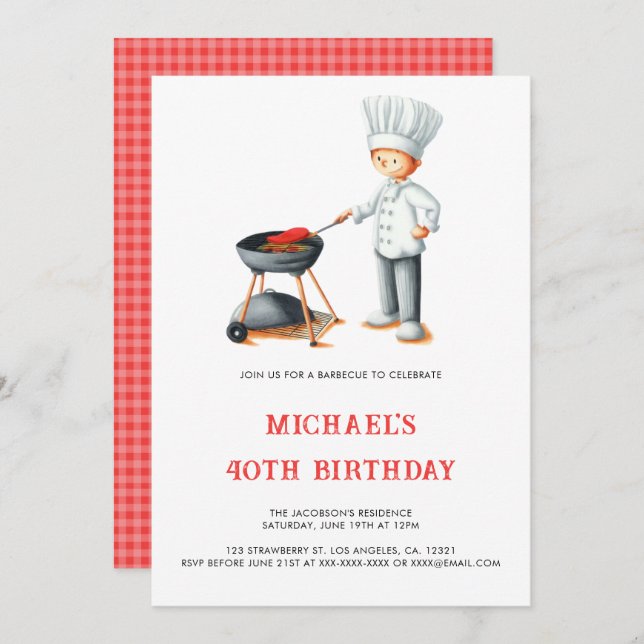Cute Summer Barbecue 40th Birthday Invitation (Front/Back)