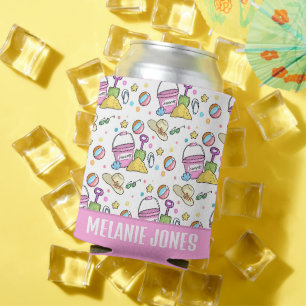 Cute Summer Beach Doodles Pattern Personalised Can Cooler