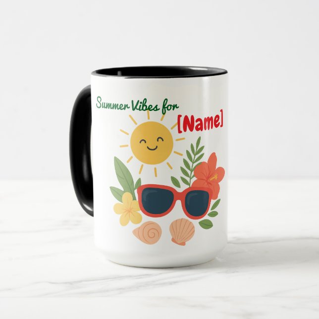 Cute Summer Beach Mug Personalised Name | Sun  (Front Left)