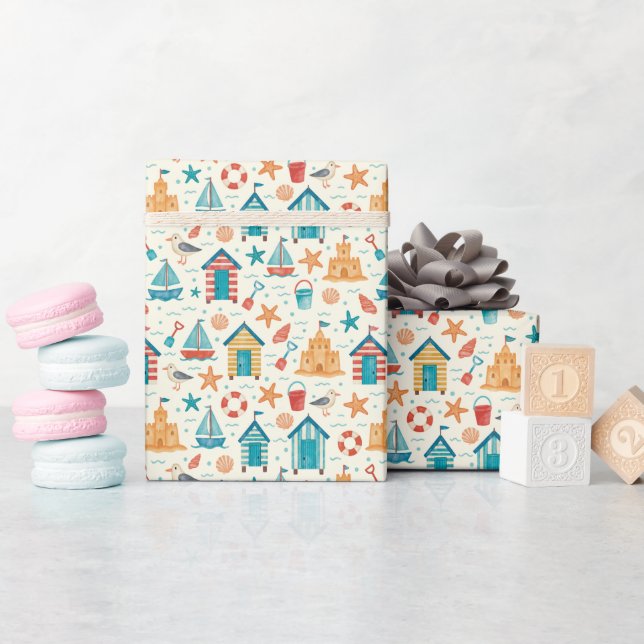 Cute Summer Beach Ocean Print Wrapping Paper Roll (Baby Shower)