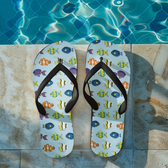 Cute Summer Beach Tropical Fish Pattern Thongs (Flip Flops summer sandals with tropical fish pattern.)