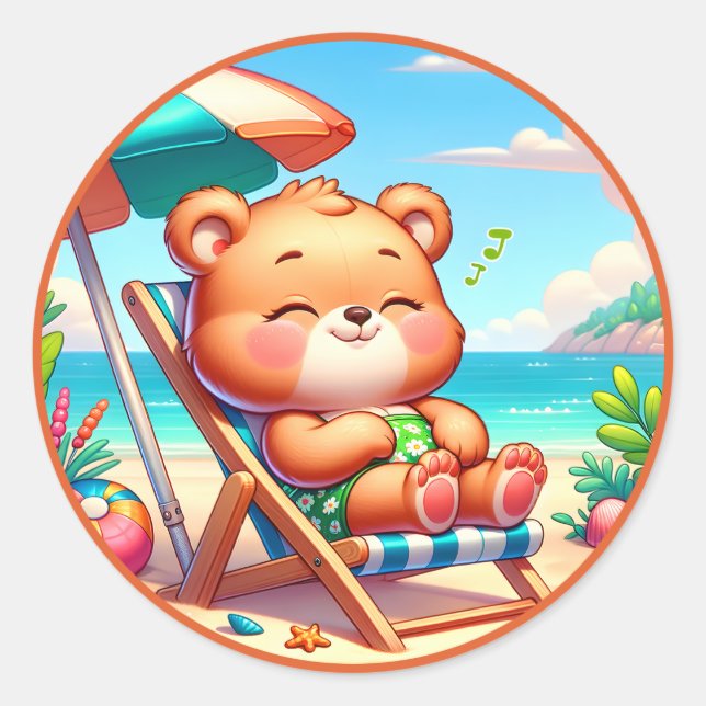 Cute Summer bear lovers Classic Round Sticker (Front)