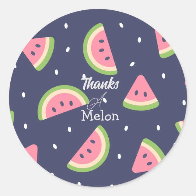 Cute Summer Blue Green Thank You Watermelon Classic Round Sticker (Front)